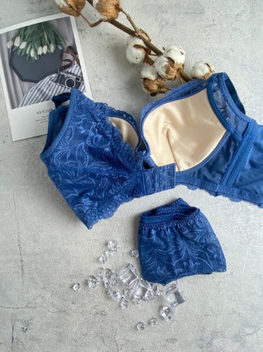 精緻蕾絲花紋鋼圈內衣-藍色